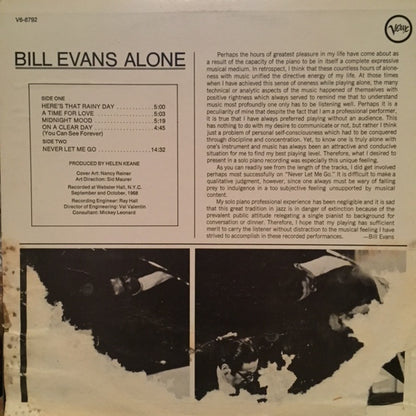 Bill Evans - Alone (LP, Album, RE)