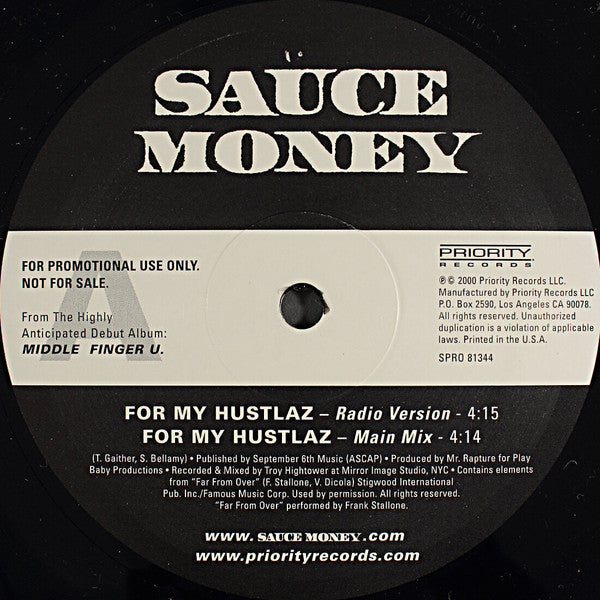 Sauce Money : For My Hustlaz (12", Single, Promo)