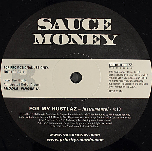 Sauce Money : For My Hustlaz (12", Single, Promo)