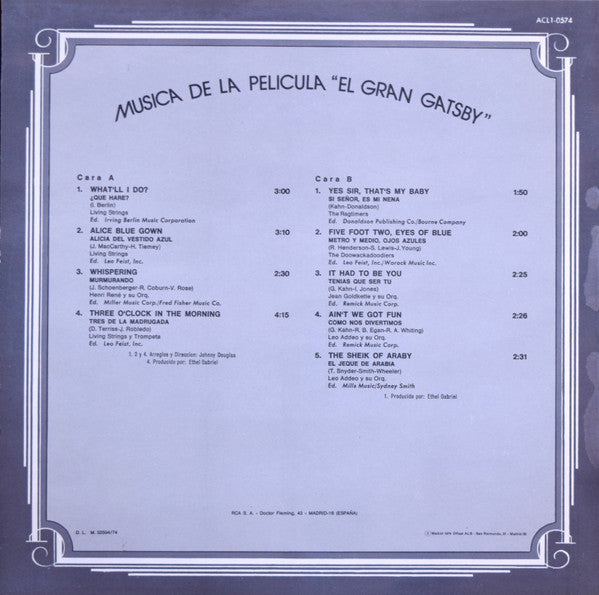 Various : Música De La Película "El Gran Gatsby" - The Great Gatsby (LP, Album)