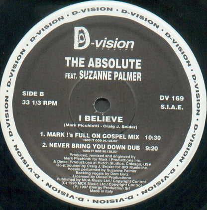 The Absolute Featuring Suzanne Palmer : I Believe (The Remixes By Mark Picchiotti) (12", Par)