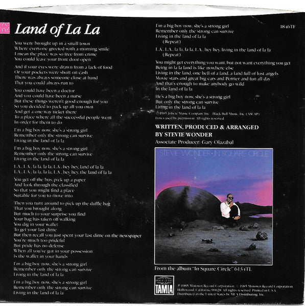 Stevie Wonder : Land Of La La (7", Single)