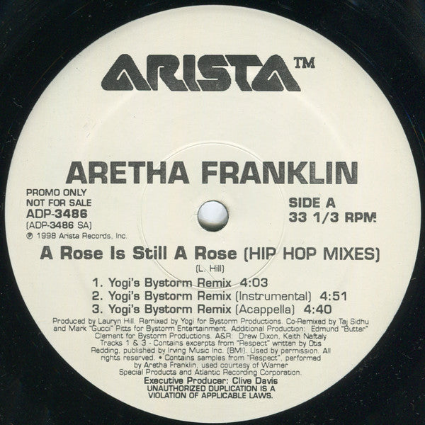 Aretha Franklin - A Rose Is Still A Rose (Hip Hop Mixes) (12", Promo)