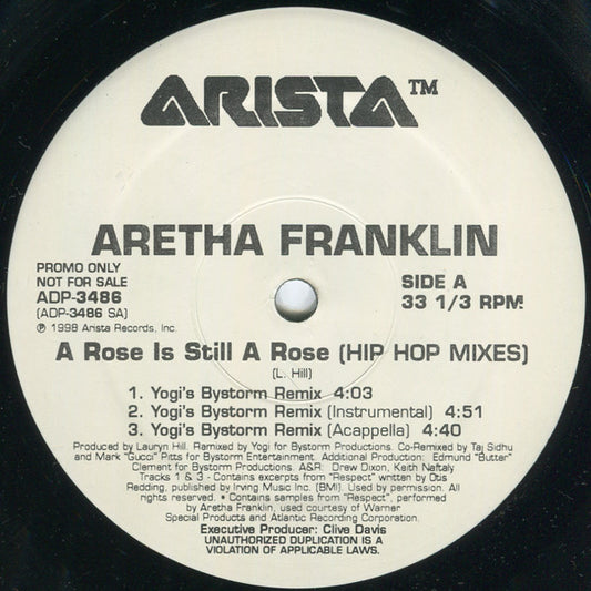 Aretha Franklin : A Rose Is Still A Rose (Hip Hop Mixes) (12", Promo)