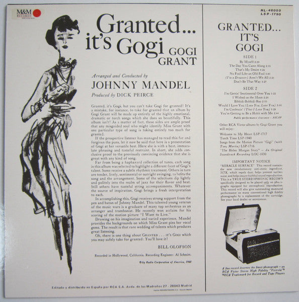 Gogi Grant : Granted It's Gogi (LP, Album, RE)
