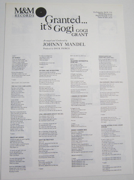 Gogi Grant : Granted It's Gogi (LP, Album, RE)