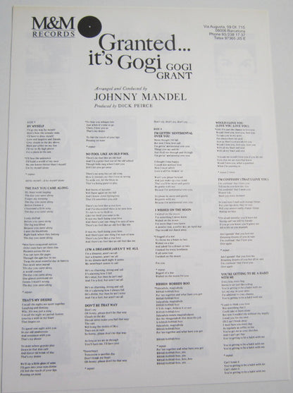 Gogi Grant : Granted It's Gogi (LP, Album, RE)