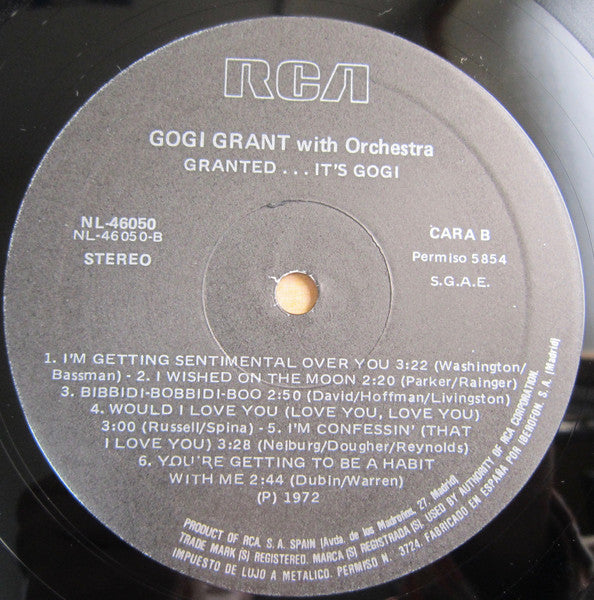 Gogi Grant : Granted It's Gogi (LP, Album, RE)