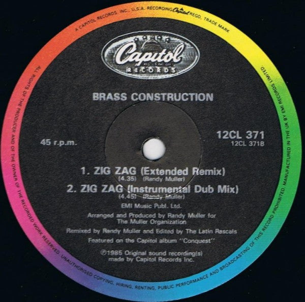 Brass Construction : Conquest / Zig Zag (Extended Re-Mixes) (12")