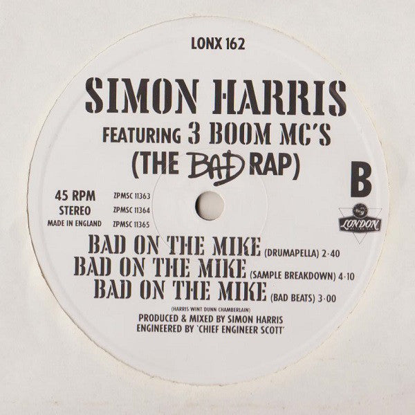 Simon Harris Featuring 3 Boom MC's : Bad On The Mike (12")