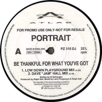 Portrait - Be Thankful For What You've Got (12", Single, Promo)