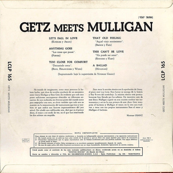 Stan Getz Meets Gerry Mulligan : Getz Meets Mulligan In Hi-FI (LP, Album)