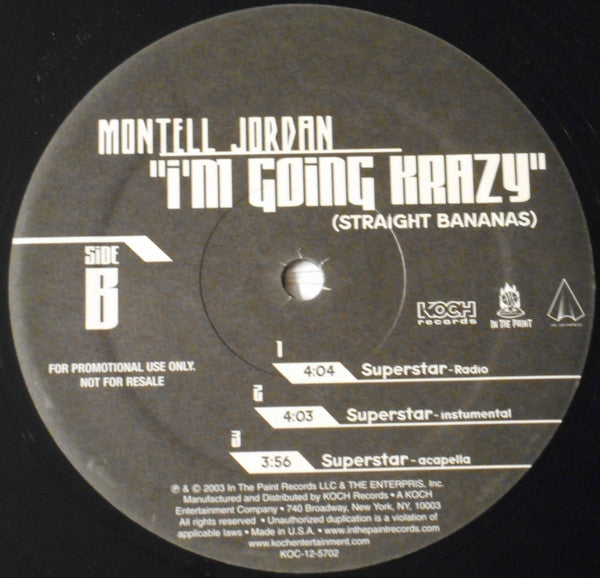Montell Jordan : I'm Going Krazy (Straight Bananas) (12", Promo)