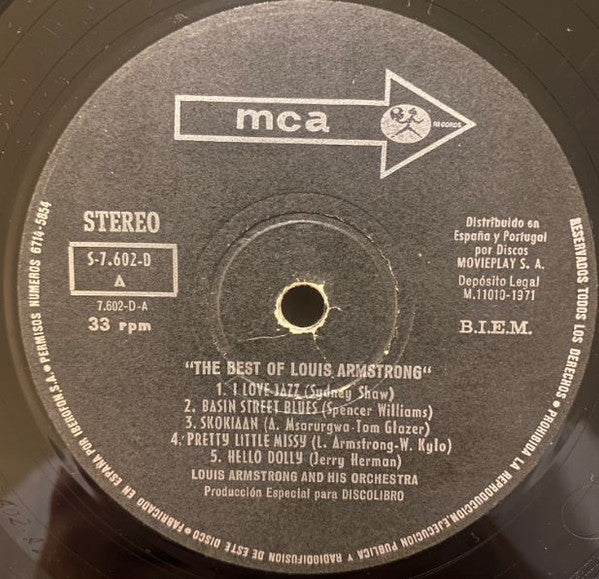 Louis Armstrong : The Best Of Louis  Armstrong (LP, Comp, Club)