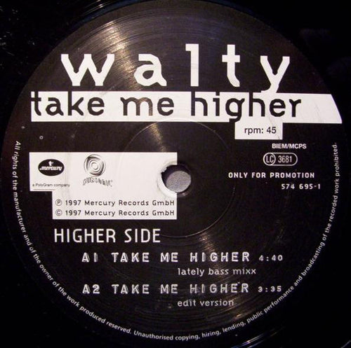 Walty : Take Me Higher (12", Promo)