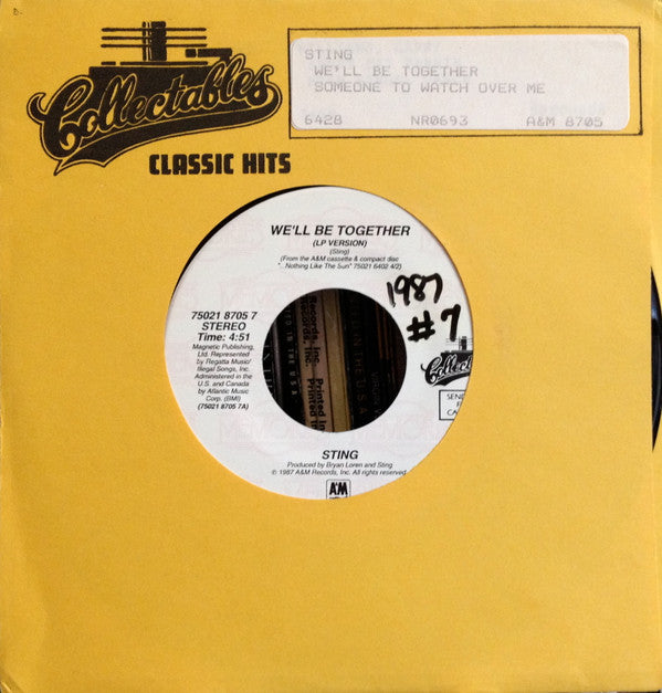 Sting : We'll Be Together / Someone To Watch Over Me (7", Single)