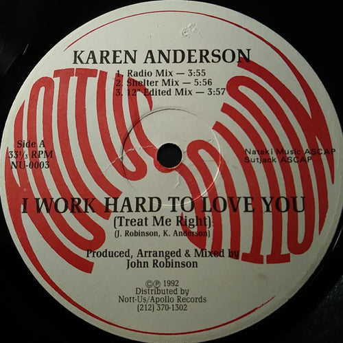 Karen Anderson : I Work Hard To Love You (Treat Me Right) (12")