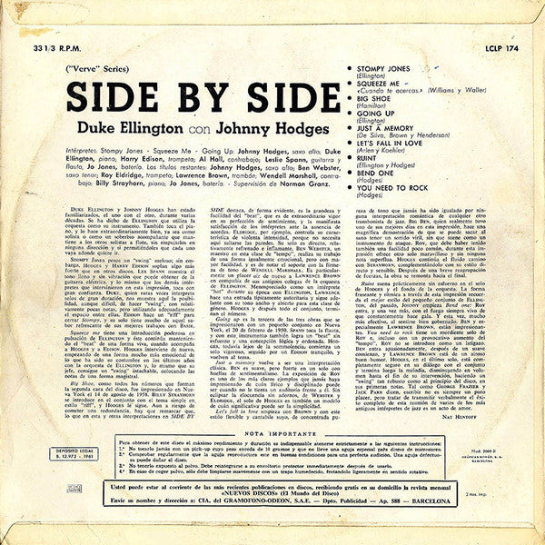 Duke Ellington And Johnny Hodges : Side By Side (LP, Album, Mono, RE)