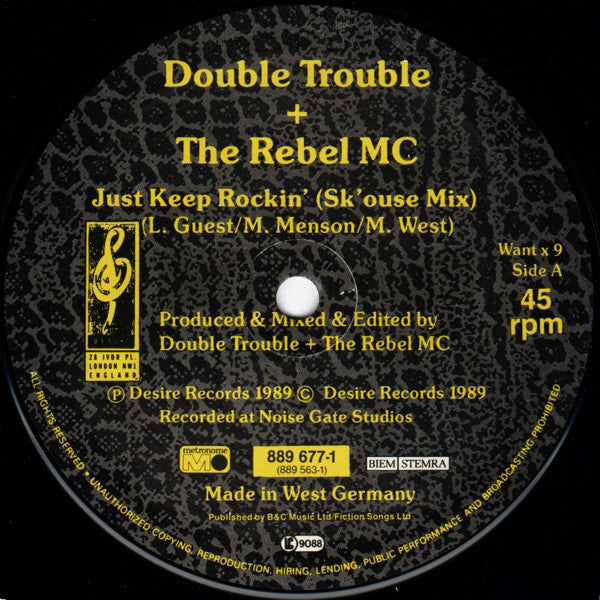 Double Trouble + Rebel MC : Just Keep Rockin' (12", Maxi)