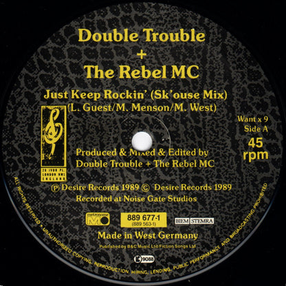 Double Trouble + Rebel MC : Just Keep Rockin' (12", Maxi)