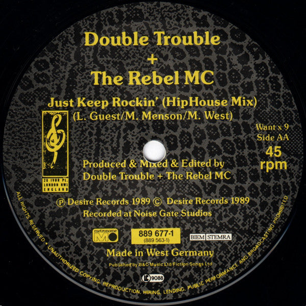 Double Trouble + Rebel MC : Just Keep Rockin' (12", Maxi)