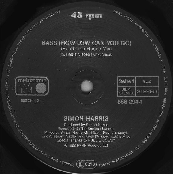 Simon Harris : Bass (How Low Can You Go) (12", Maxi)