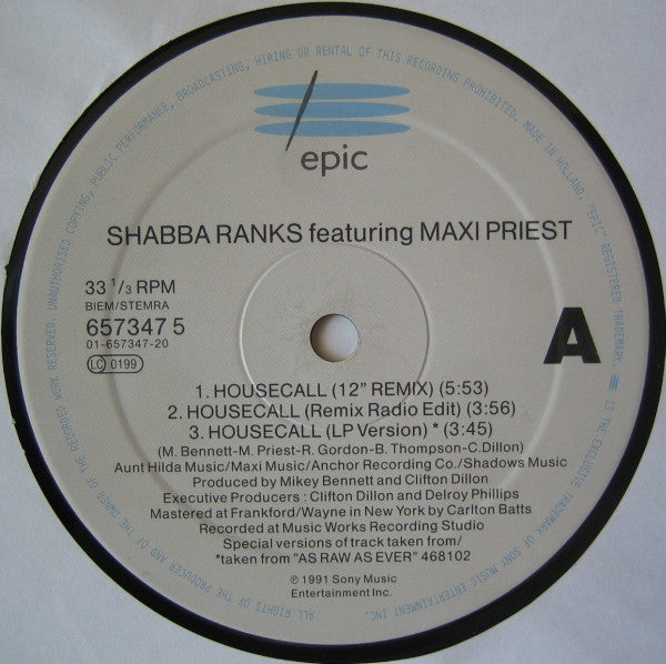 Shabba Ranks Featuring Maxi Priest : Housecall (12")