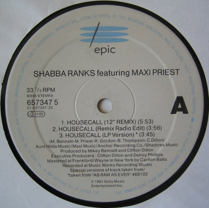 Shabba Ranks Featuring Maxi Priest : Housecall (12")