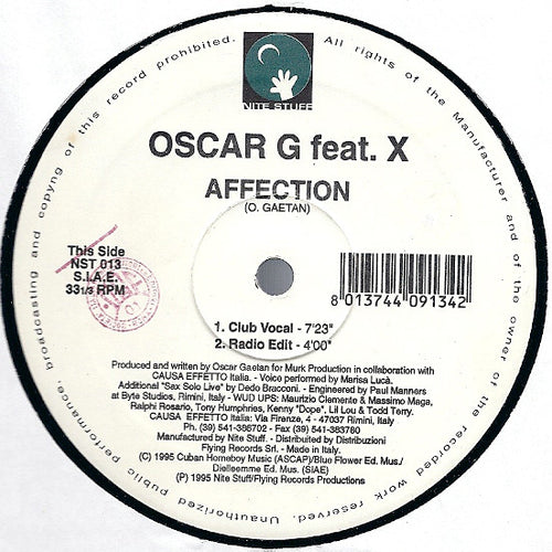 Oscar G* Feat. X  - Affection (12")