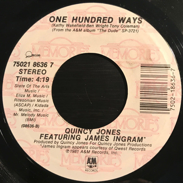 Quincy Jones Featuring James Ingram - Just Once / One Hundred Ways (7", Single, RE)