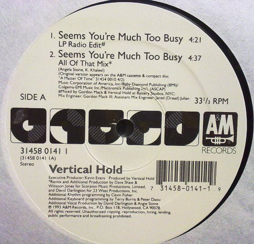 Vertical Hold - Seems You're Much Too Busy (12", Maxi)