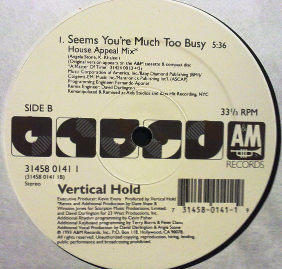 Vertical Hold - Seems You're Much Too Busy (12", Maxi)