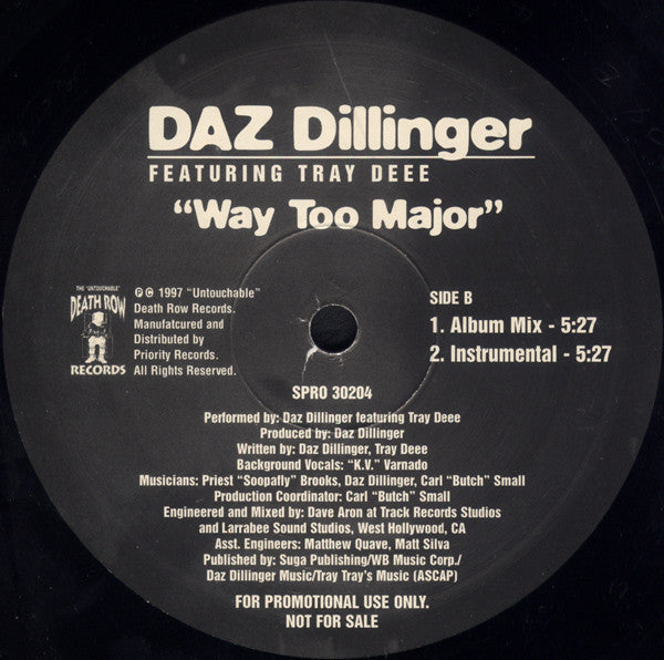 Daz Dillinger - Way Too Major (12", Single, Promo)
