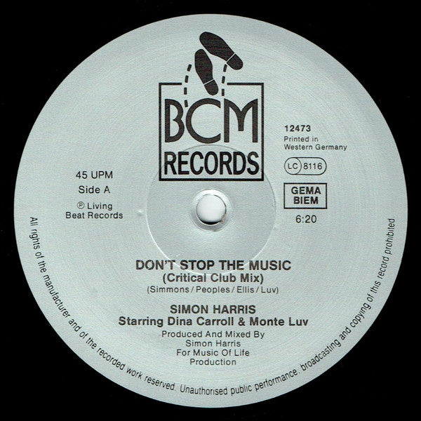 Simon Harris Starring Dina Carroll & Monte Luv : Don't Stop The Music (12")