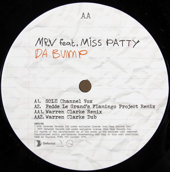 Mr. V (4) Featuring Miss Patty : Da Bump (Part One) (12", Single)