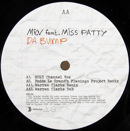Mr. V (4) Featuring Miss Patty : Da Bump (Part One) (12", Single)