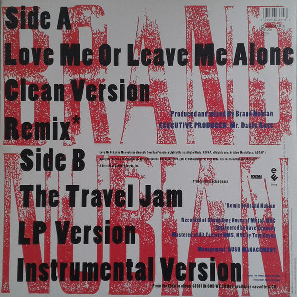 Brand Nubian : Love Me Or Leave Me Alone (12", RP)
