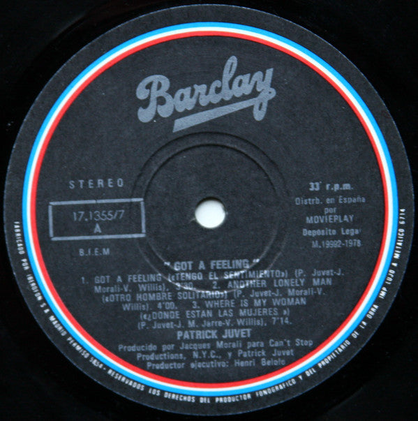 Patrick Juvet : Got A Feeling = Tengo El Sentimiento / I Love America = Amo América (LP, Album)