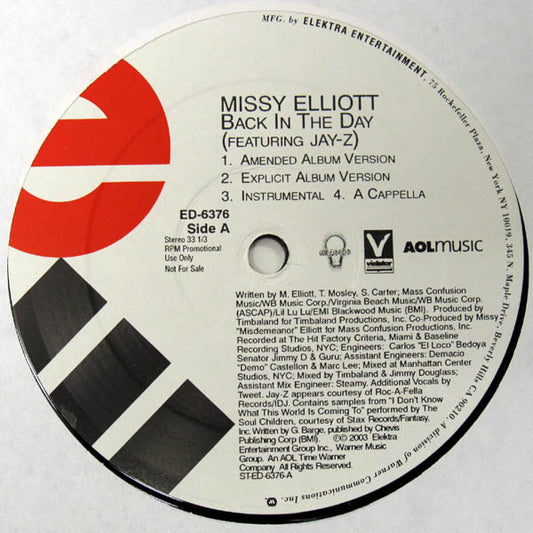Missy Elliott Featuring Jay-Z : Back In The Day / P***ycat (12", Promo)