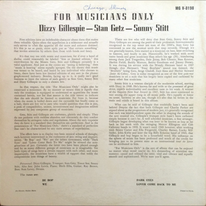 Stan Getz / Dizzy Gillespie / Sonny Stitt - For Musicians Only (LP, Album) (Near Mint (NM or M-))